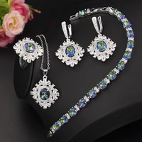 funmode 4pcs charm flower drop earring pendants wedding party jewelry sets for women bridal accessories wholesale fs107