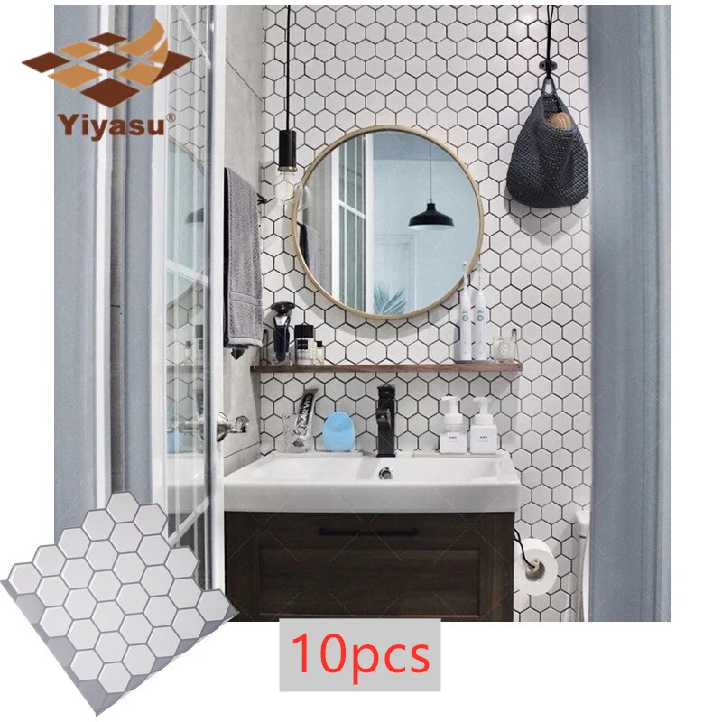 10pcs mosaic vinyl sticker self adhesive wallpaper 3d peel and stick wall tiles for kitchen and bathroom backsplash diy free global shipping