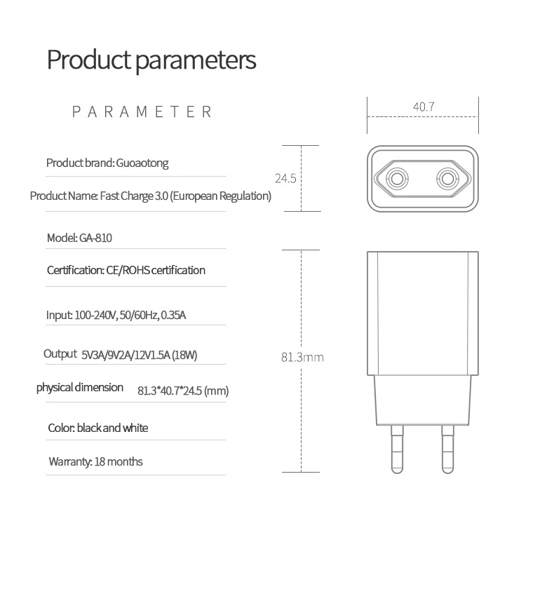 3а QC3.0 одно зарядное устройство USB EU вилка Мобильный телефон для путешествий iPhone