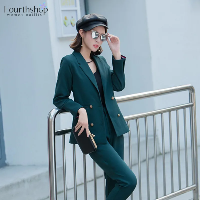 2020 Модный женский костюм двубортный брючный Осень-зима комплект из 2 предметов