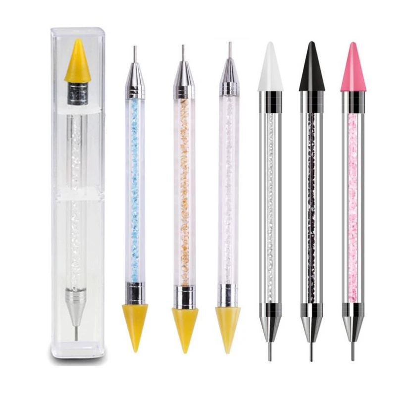 1 шт. двухсторонний точечный карандаш для дизайна ногтей восковой со стразами