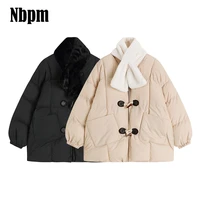 2021 womens parka coat down jacket fashion vintage french thicken horn button female casual streetwear puffer jacket with scarf