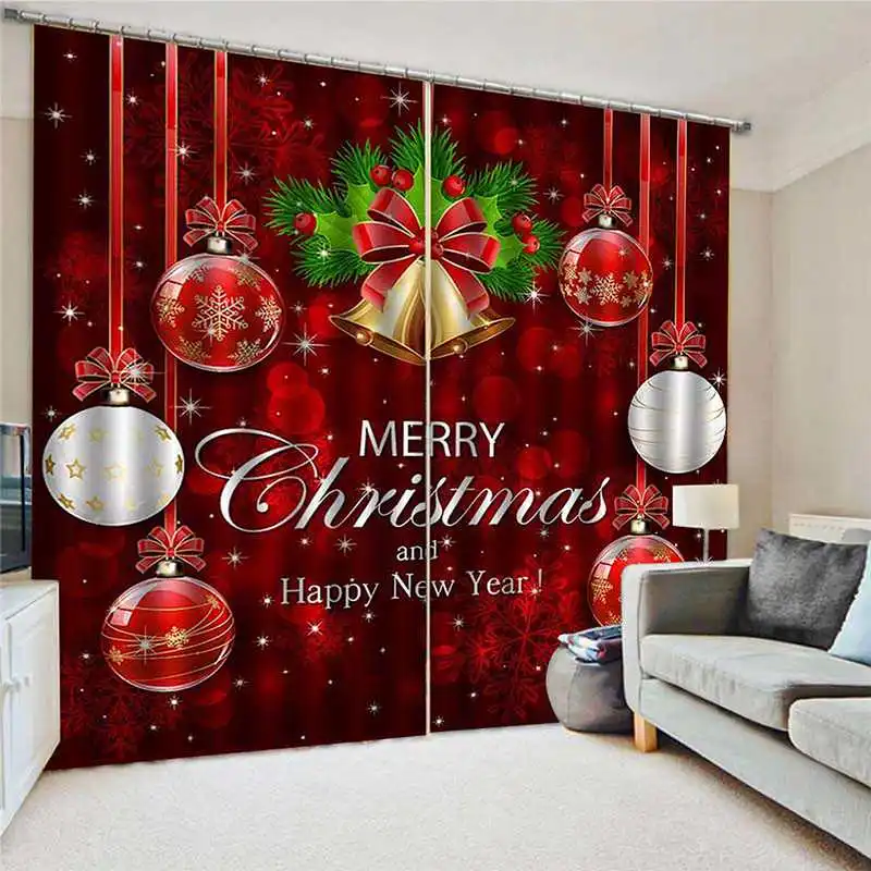 Cortina de ventana para el hogar, decoración de Navidad, Año Nuevo, Papá Noel, sala de estar, dormitorio, 150x166cm