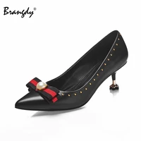 brangdy women pumps fashion genuine leather women high heels shoes pointed toe bowknot women thin heels shoes ladies stiletto