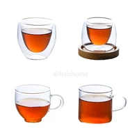 heat resistant glass tea cup puer black tea kungfu tea set small tea cup transparent double insulation tea cup wooden holder