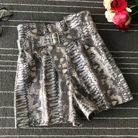 women high quality high waist real leather shorts 2019 autumn sheepskin belt leather short trousers a683