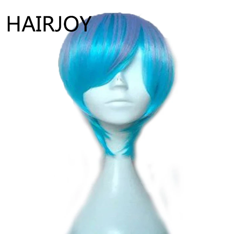 blue HAIRJOY синтетические волосы Короткий прямой парик для косплея Фиолетовый Синий блонд зеленый коричневый 6 цветов - Цвет: blue