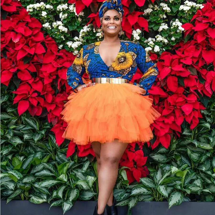 

Fashion Orange Ruffles Tiered Mini Tutu Skirts Women Elastic Short Tulle Skirt Fashion Saias Italy France Spain Bridesmaid Tutu