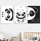 Милая панда черно-белая мультяшная настенная Картина на холсте скандинавские плакаты и принты холст картины украшение детской комнаты