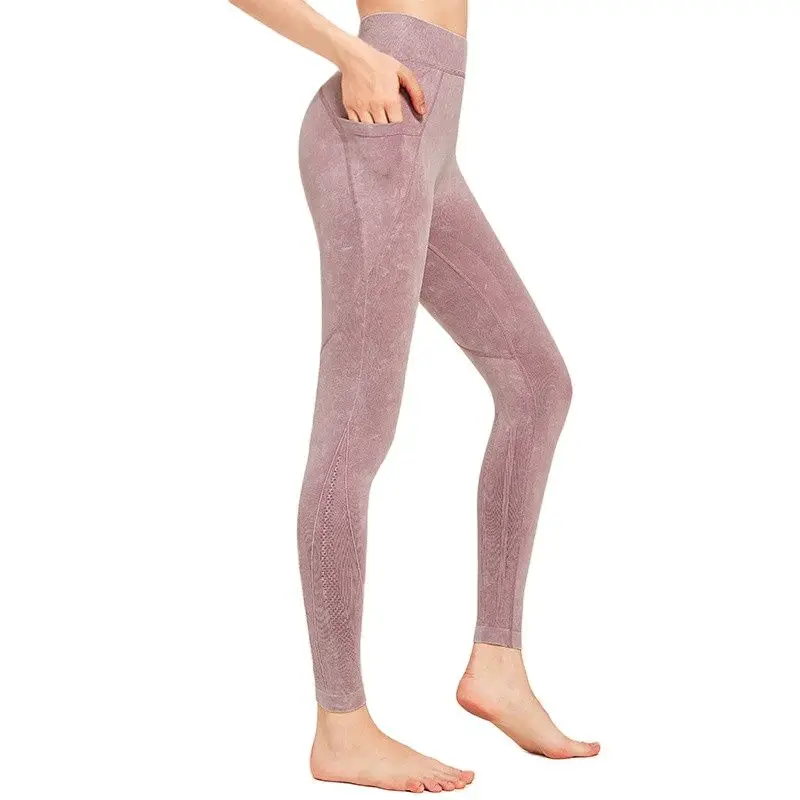 

Seamless Wash Pants Women Pocket Slim Peach Hip Running Leggings Fitness Tight Sweatpants Sportswear Sports Trousers