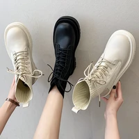 women round toe lace up boots autumn and winterboots new fashion all match boots cow leather flat ankle boots 2021