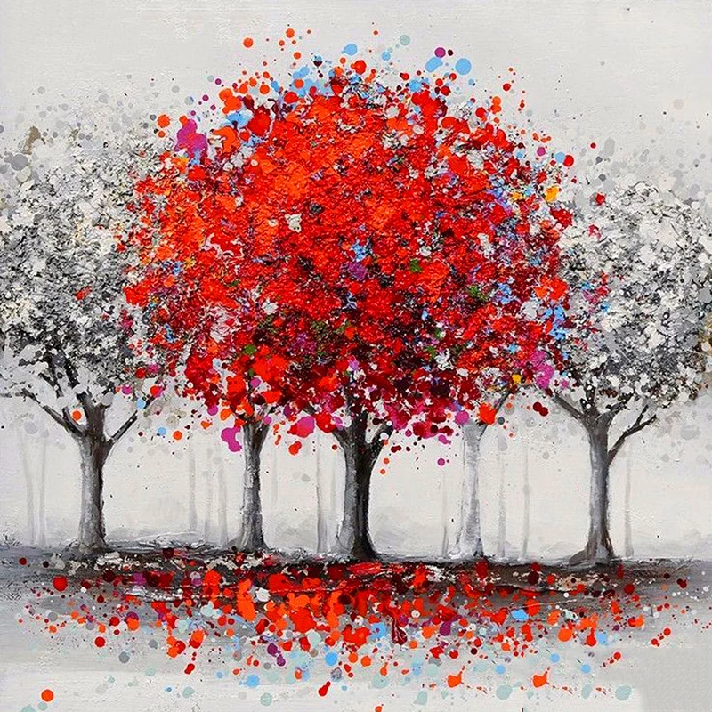 Алмазная 5D картина Красное дерево полноразмерная/круглая вышивка крестиком
