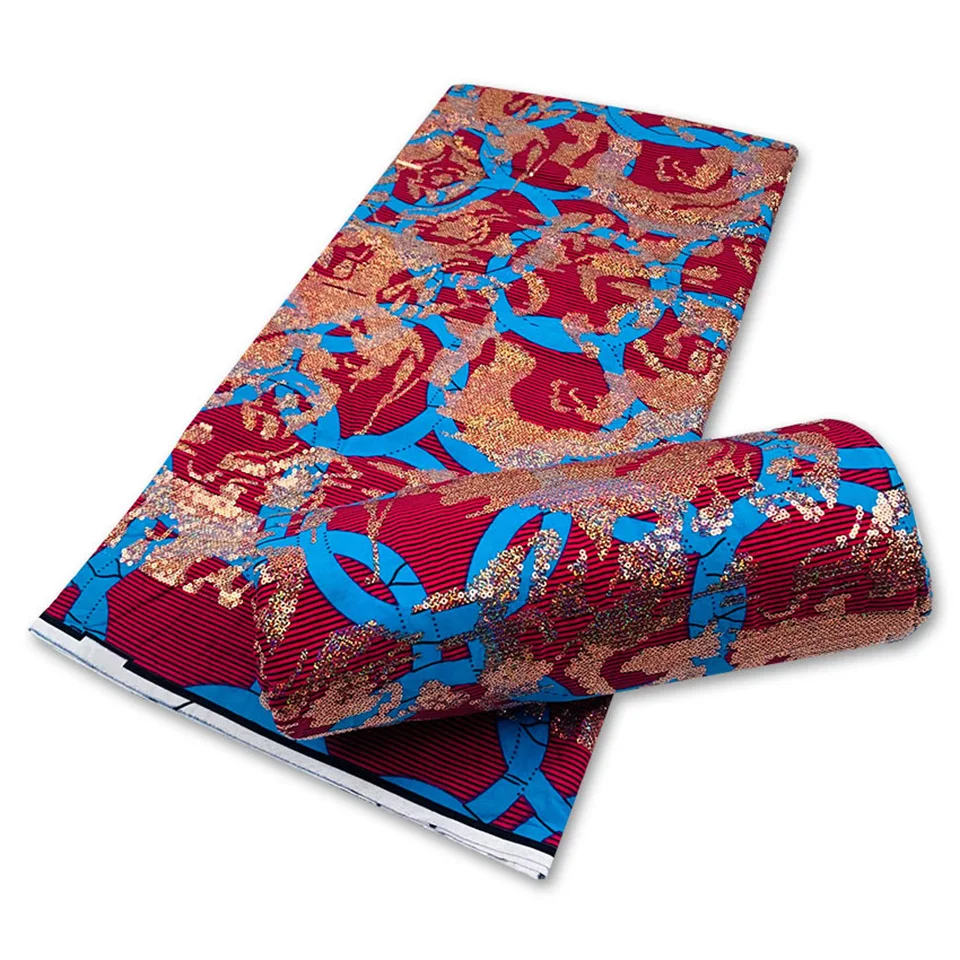 

Latest Sequins African Fabrics 100% Cotton Batiki Wax Prints Kitenge/Pagnes/Kikwembe Embroidered Sequins YXL-159