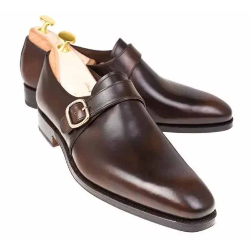 

Men's New Handmade PU Solid Color Pointed Toe Low-heel Business Dress Shoes with Buckle Classic Everyday Casual Shoes HM029