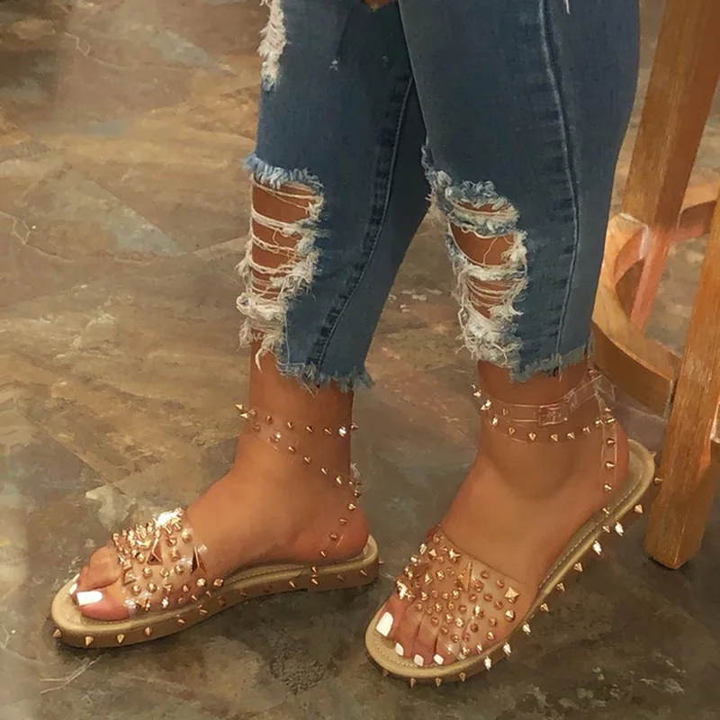 Женские сандалии Прозрачная обувь на плоской подошве Женская прозрачная с