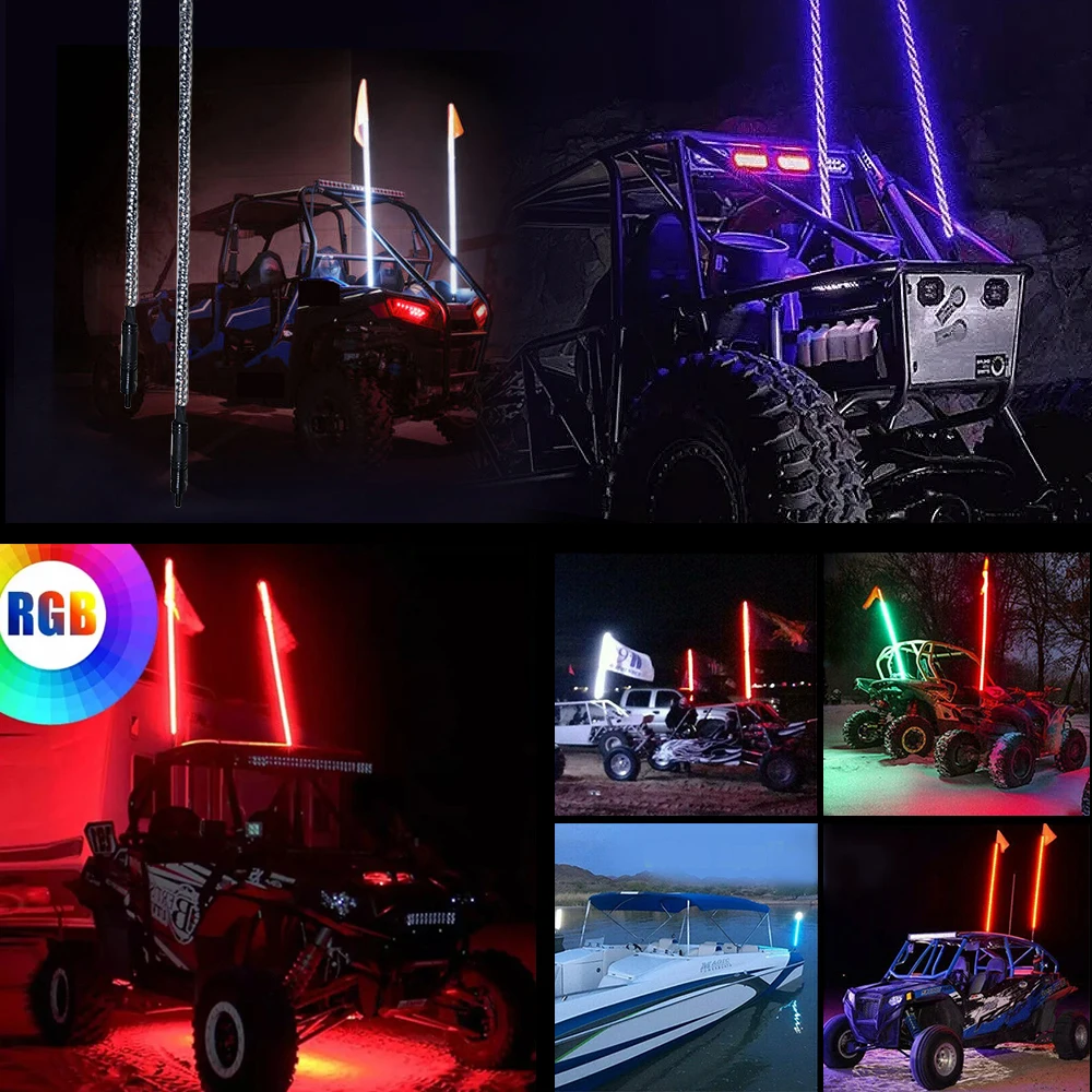 

Spiral RGB LED Whip Lights 4 5FT RF Remote Controller For Jeep UTV ATV Polaris Dune Buggy Sand Rails Go Kart Truck 4X4 Off-Road