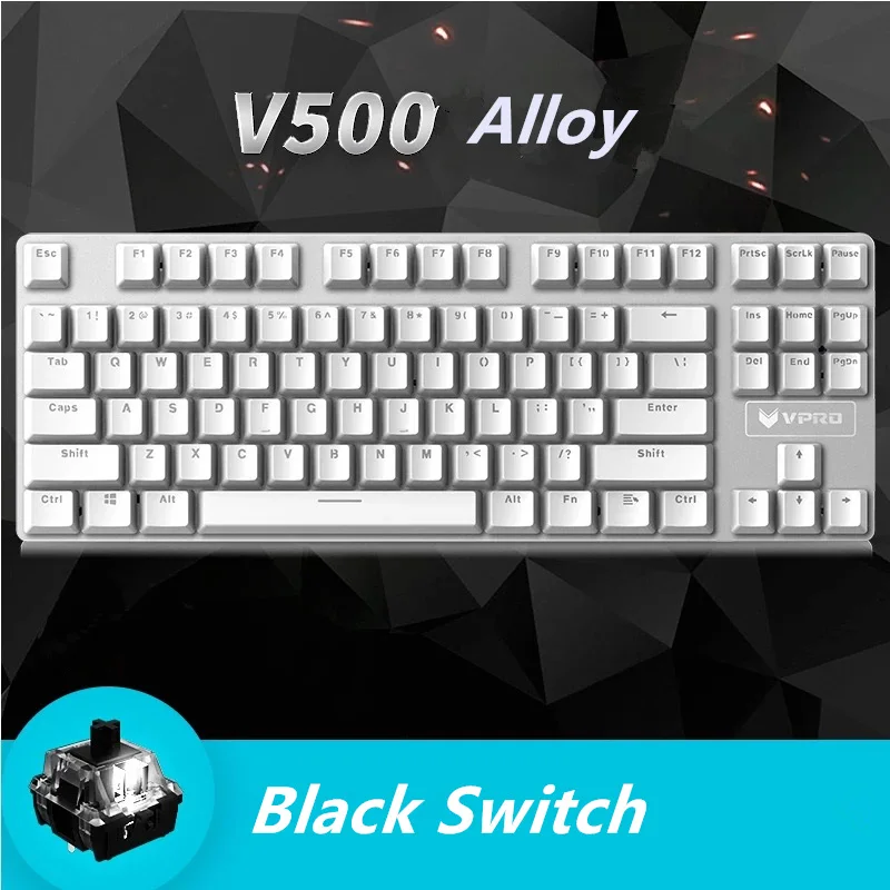 No Light Silver Rapoo V500 сплав версия Механическая игровая клавиатура Teclado с питанием от USB для игрового компьютера Настольный Ноутбук черный/коричневый/синий - Цвет: No Light Silver