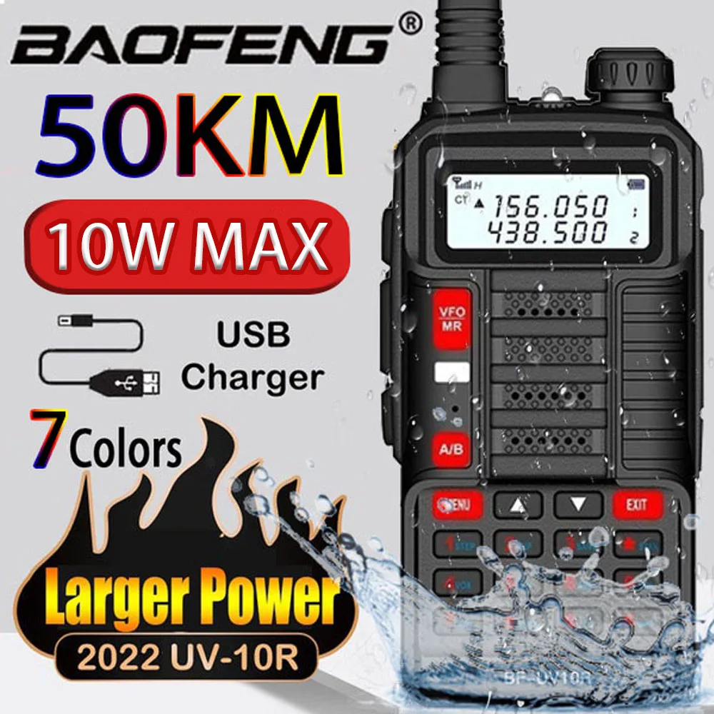 2022 BAOFENG 10W Professional Portable Walkie Talkie UV-10R 128 Channels Transceiver Dual Band Two Way CB Ham Radio Usb Change enlarge