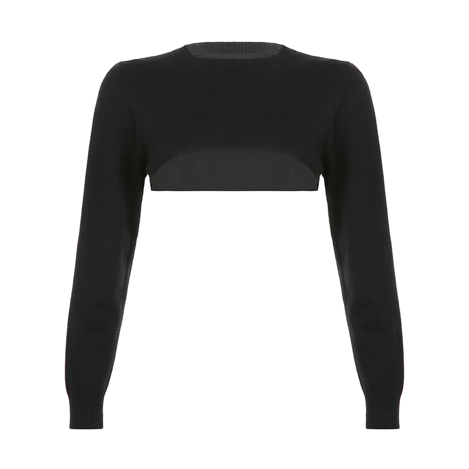 

2021 New Women Fasion Knit Crop Tops Casual Long Sleeve Crew Neck Solid Color Loose Fit Sweater