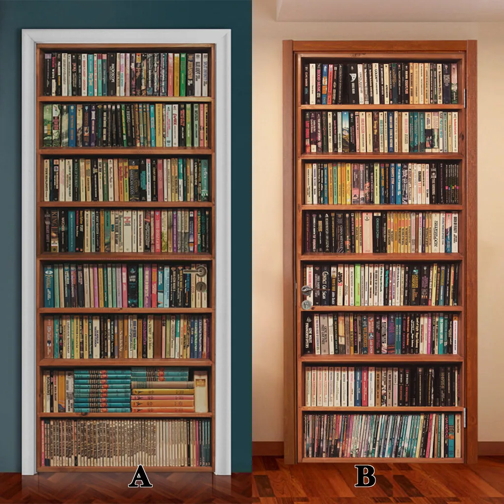 ПВХ наклейка на дверь винтажная деревянная книжная полка барная стойка