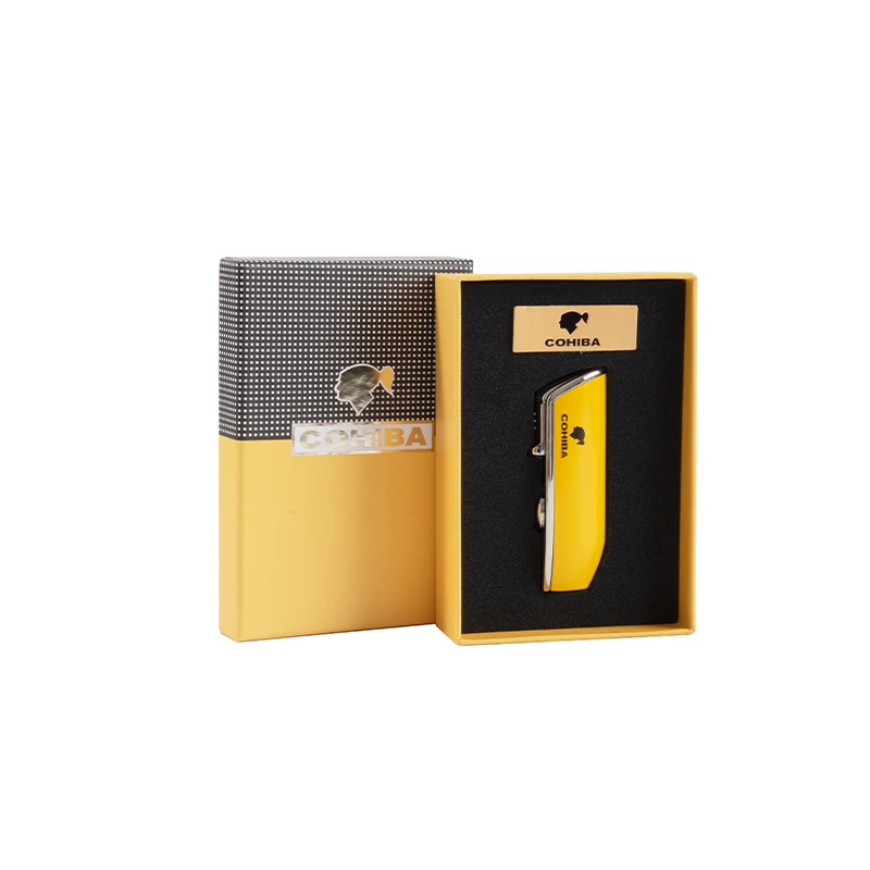 

COHIBA Metal Windproof Pocket Cigar Lighter Gift Set3 Jet Blue Flame Torch Cigarette Lighters with Cigar Punch
