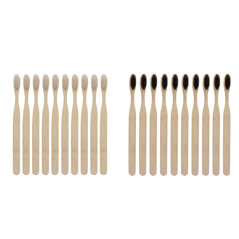 

20 Pcs Environmentally Wood Bamboo Toothbrush Bamboo Fibre Wooden Handle Tooth Brush Whitening, 10 Pcs Transparent & 10 Pcs Blac