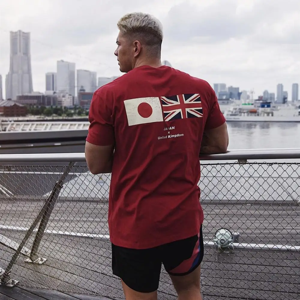 

JP & UK летняя хлопковая футболка для тренажерного зала, Спортивная футболка, Мужская футболка с коротким рукавом для бега, мужские тренировочные футболки, топ для фитнеса, Спортивная футболка