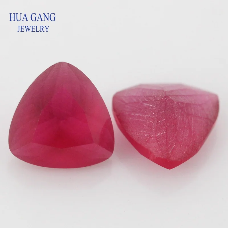 

Rose Red Matte Bottom Trillion Shape Princess Cut Loose Glass Beads Synthetic Gems For Jewelry Size 6x6mm 10x10mm Free Shipping