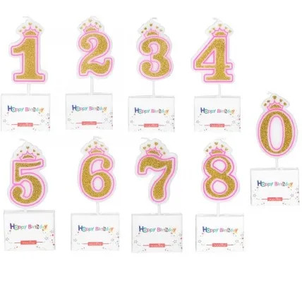 

1Pc Shinning Gold Pink/Blue Happy Birthday Number Candles 0-9 For Kids Adult Girls Birthday Party Crown Candles Cake