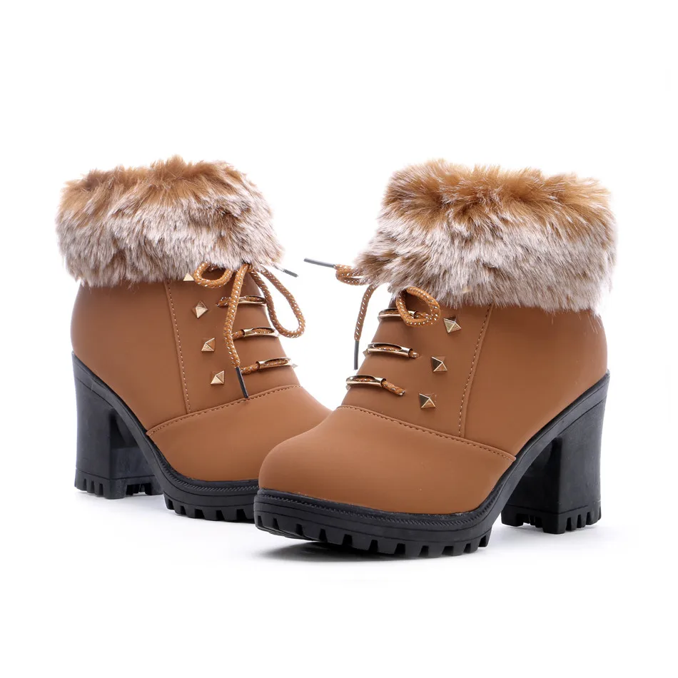 Модные женские ботинки Сезон осень Ботильоны из искусственной кожи с круглым