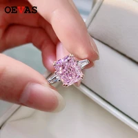 oevas 100 925 sterling silver sparkling 2 carat square pink high carbon diamond wedding rings for women party fine jewelry gift