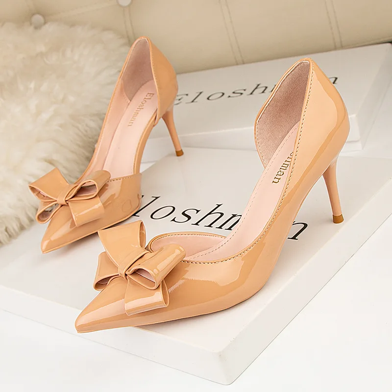 

Fashion Elegant Sweet Bow High-heeled Shoes Pumps Women Shoes Party Wedding Tacones Mujer Party Sapato Pointed Toe Feminino