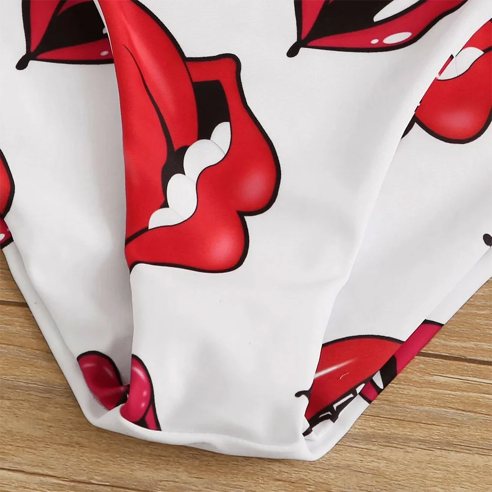 

2021 New Lips Print High-Waist Bikini Sets Swimsuit Women Sexy Lace Up Two Pieces Swimwear Beach Bathing Suits