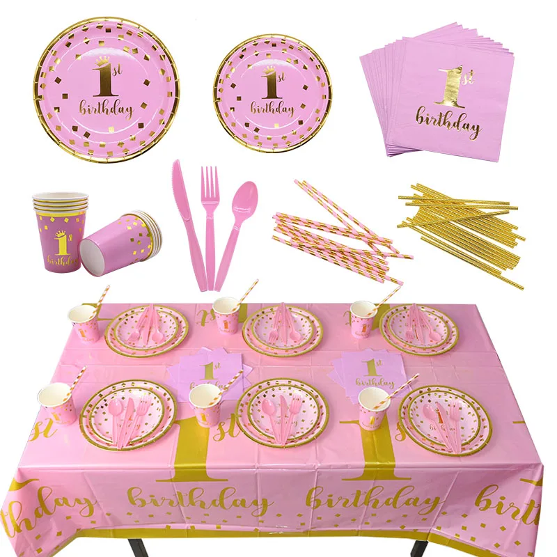 Одноразовая посуда для первого дня рождения баннер на день бумажная тарелка