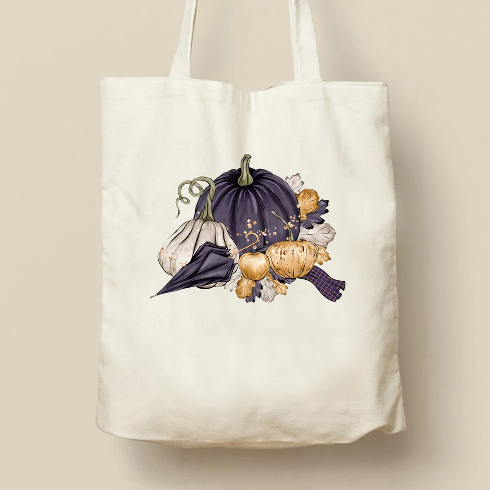 

Pumpkin Pattern Printed Shopping Bag Creative Canvas Bags Environmental Protection Recyclable Shopping Bag Lovely Tote Bag