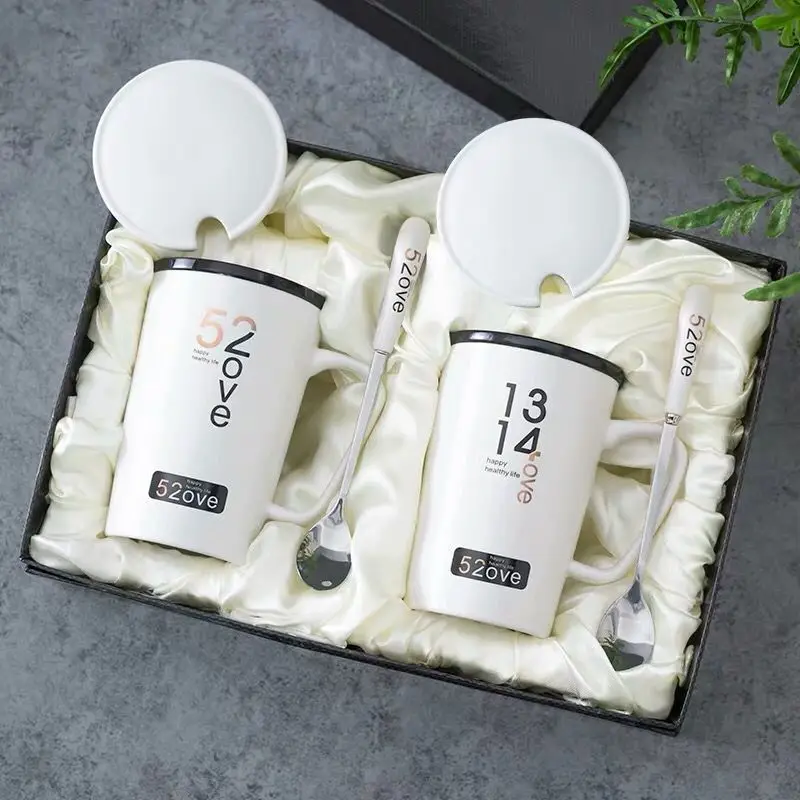 Mug Creative Cups Simple Couple Boys Ceramic Female Students Gift Box Set Coffee Mugs Travel and | Дом и сад