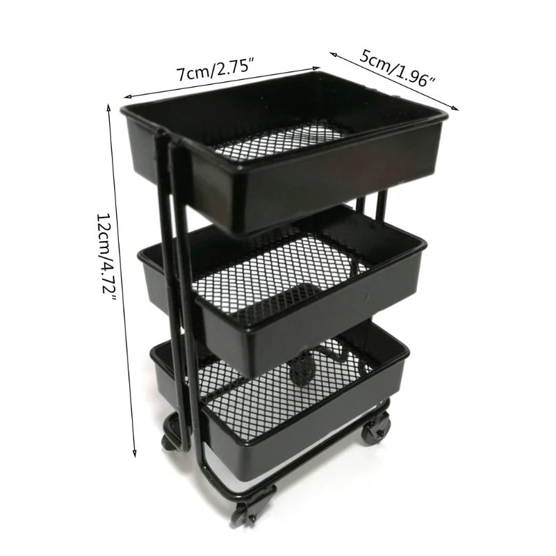 

Mini Trolley Floor Storage Rack with Wheels Dollhouse Miniature Furniture Shelf