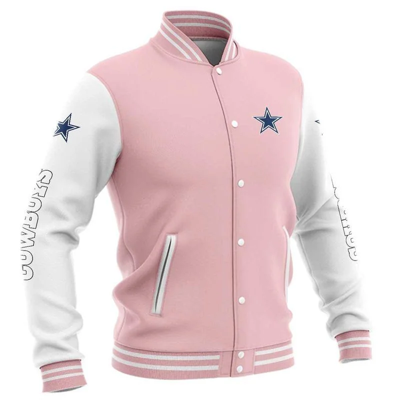 

American Size Men'S Baseball Jacket Sports Outdoor Coat Cowboys Blue Casual White Sleeve Pilot Buckle Jersey