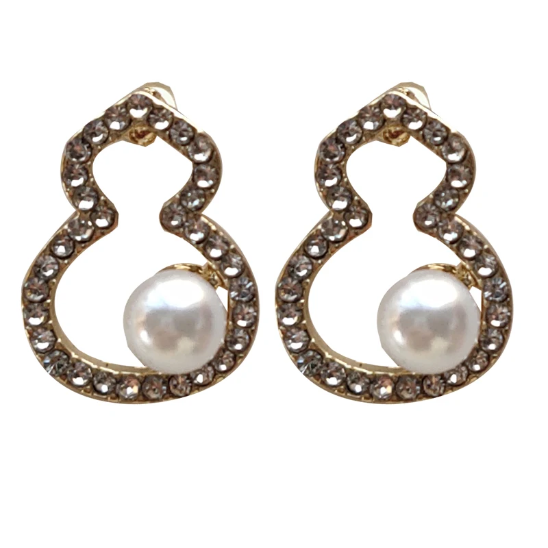 

S925 needle Modern Jewerly Calabash Earrings 2021 New Design High Quality Crystal Simulated Pearl Stud Earrings For Women Gift