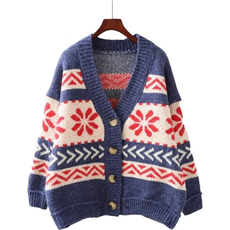 

Женский трикотажный кардиган Merry Pretty, теплый зимний хлопковый свитер в стиле ретро, в стиле пэчворк, для отдыха