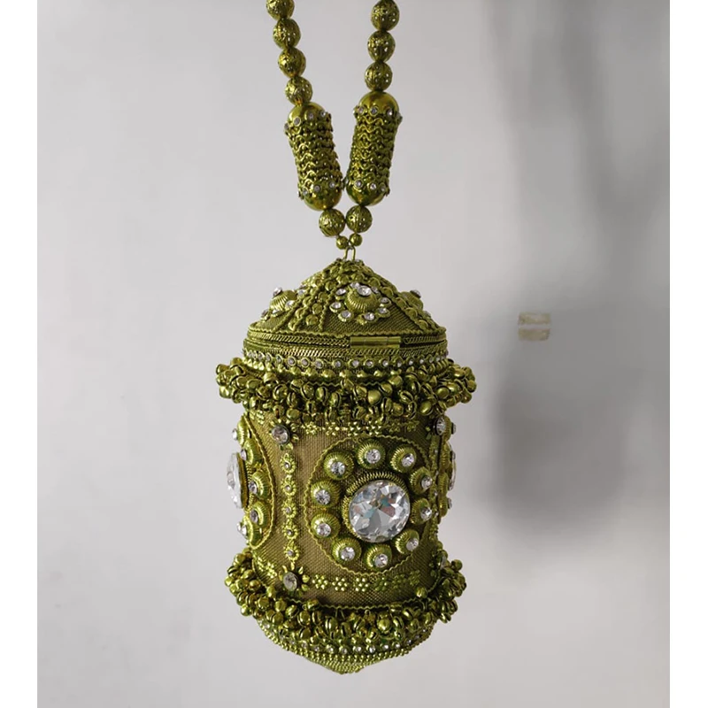 Lime green DOYUTIG, индийский стиль, женские клатчи ручной работы из бисера и металла, Классические вечерние сумки, свадебные стразы, сумки через плечо с бусинами F692 - Цвет: Lime green