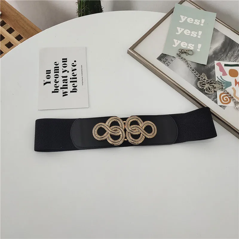 

Round Hanging Buckle Belt Female Ornament Waist Seal with Skirt Vintage Elastic Wide Belt Versatile Simplicity Waist String