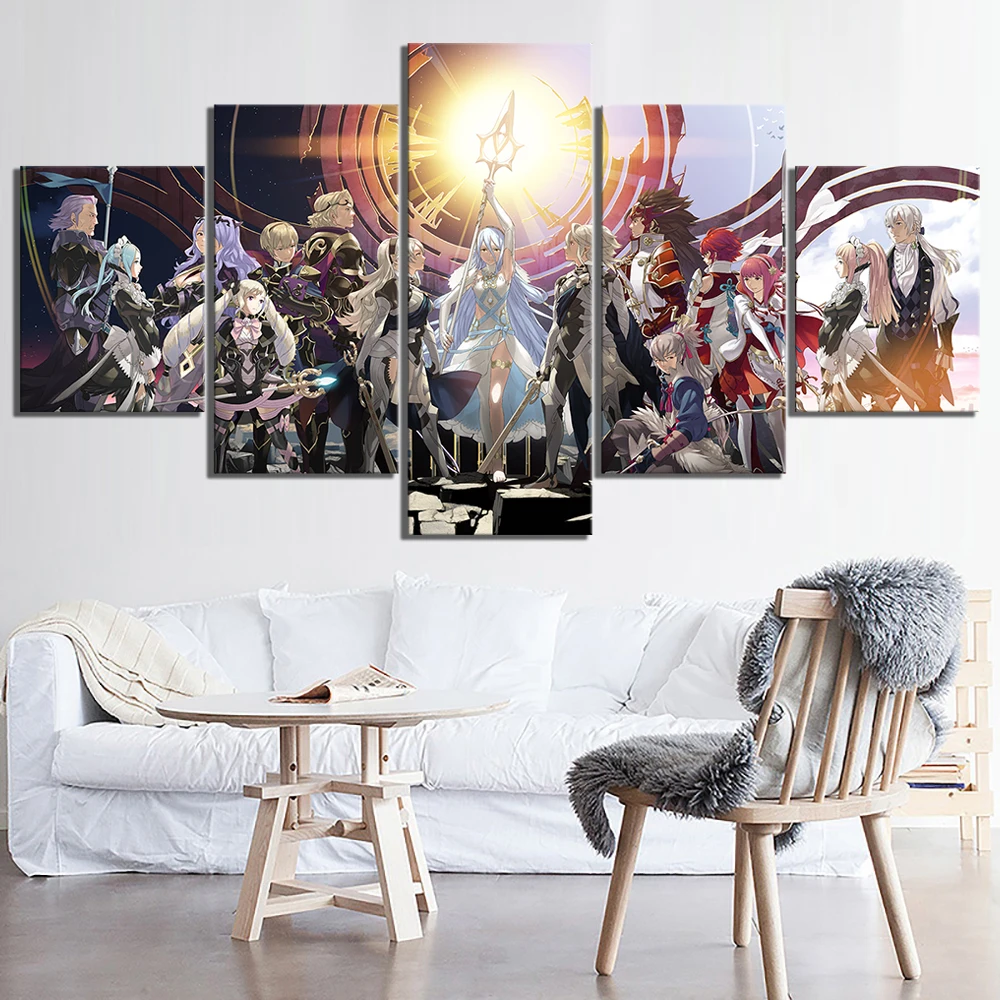 Модульная Картина на холсте для домашнего декора 5 панелей с изображением огня