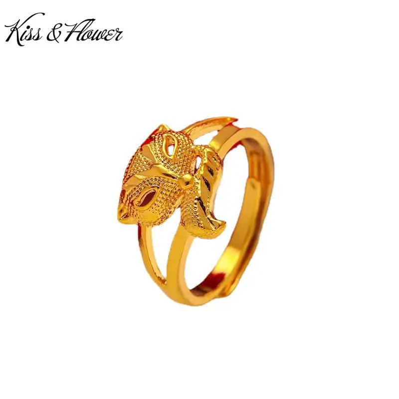 

KISS&FLOWER RI65 Fine Jewelry Wholesale Fashion Woman Girl Birthday Wedding Gift Hollow Fox Exquisite 24KT Gold Resizable Ring