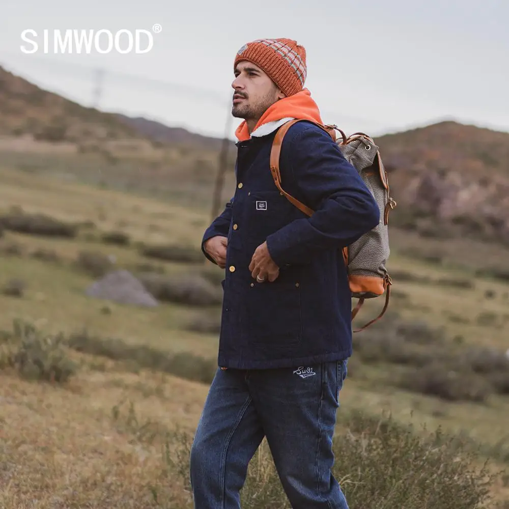 SIMWOOD 2021 зимние новые толстые флисовые пальто для мужчин джинсовая овчина куртка