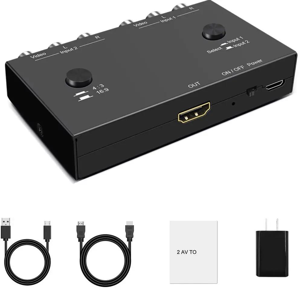 

Конвертер с AV на HDMI-совместимый адаптер с двойным AV портом RCA на HDMI-совместимый адаптер с поддержкой порта 16:9 / 4:3 для VHS для VCR DVD плееров