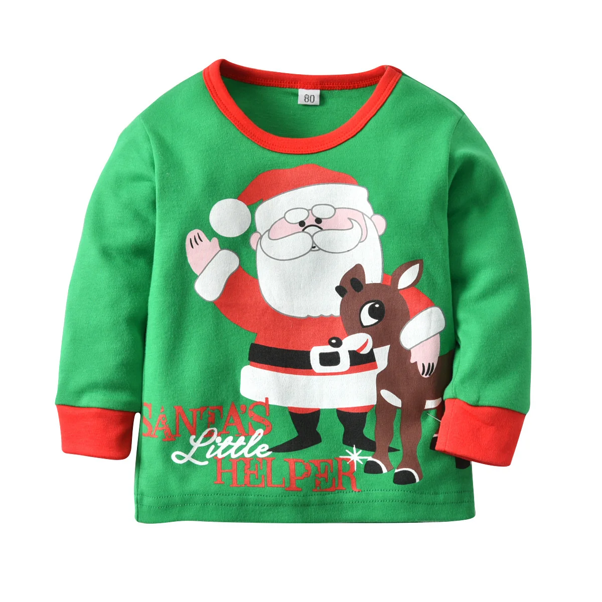 Детская домашняя одежда детский пижамный комплект с принтом Санты зеленые брюки