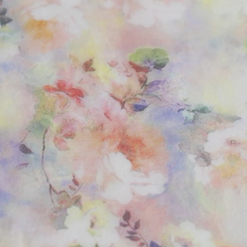 

Gradual change and charm dyed small floral printed silk chiffon fabric silk flowing dress fabric