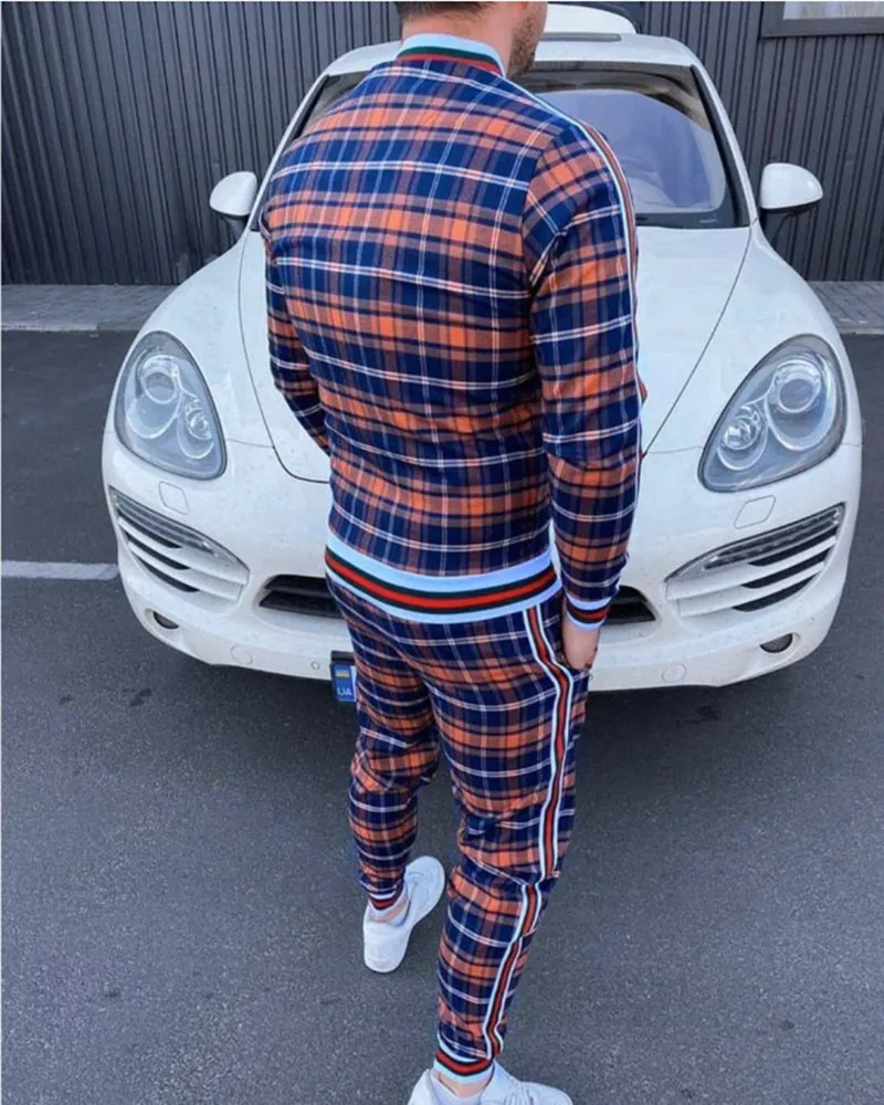 

European and American style spring track suit suit men's jacket + sports pants two-piece suit men's sports suit suit casual suit