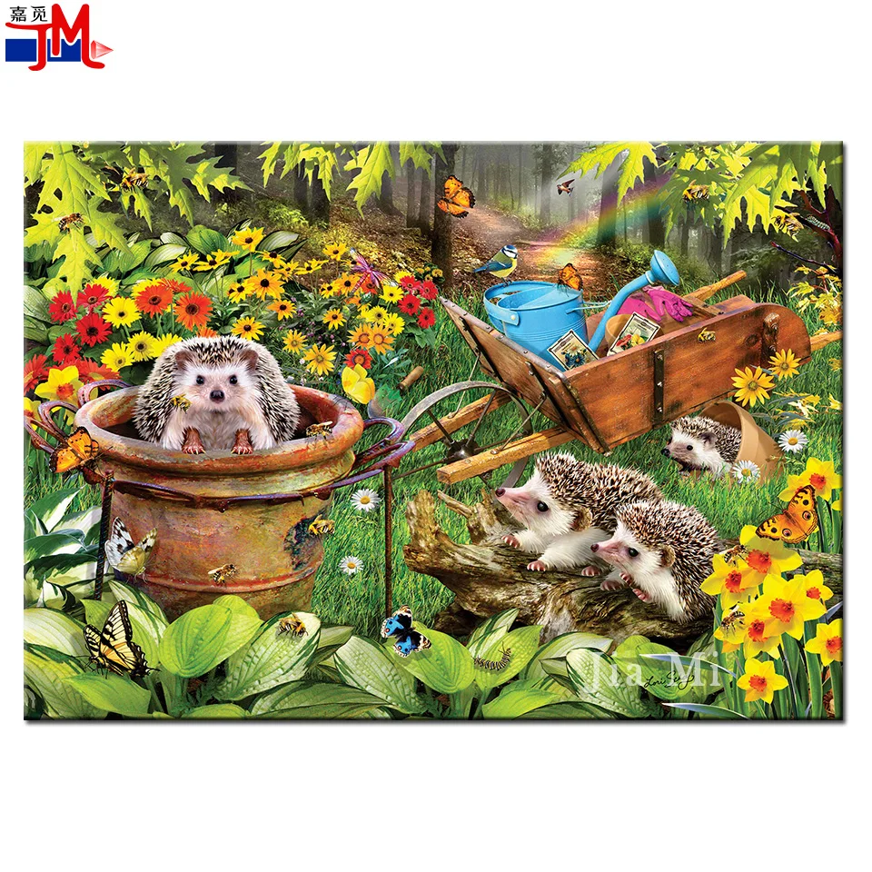 

Алмазная живопись с милыми маленькими животными, вышивка крестиком, ежик, Подсолнух, пейзаж, полноразмерная мозаика, домашний набор для рис...